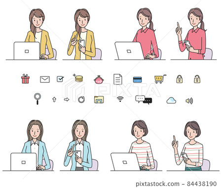 Icon Of A Lady Using Computer Icon variation set with women who use computers... - Stock Illustration ...