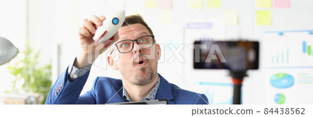 Male coach conducts online training on launching startup Male coach conducts online training on launching startup 84438562