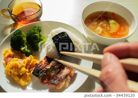 用筷子指著一盤飯糰的手 用筷子指著一盤飯糰的手 84439120
