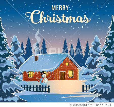 Winter snow landscape and house - Stock Illustration [84439391] - PIXTA