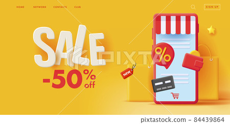 Ecommerce web banner with 3d smartphone illustration with shopping bags, wallet and credit card icons pump out of screen Ecommerce web banner with 3d smartphone illustration with shopping bags, wallet and credit card icons pump out of screen 84439864