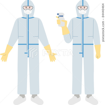 Person wearing protective clothing Coronavirus infection set 84440464