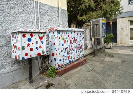 olorful service boxes in Athens, Greece 84440759