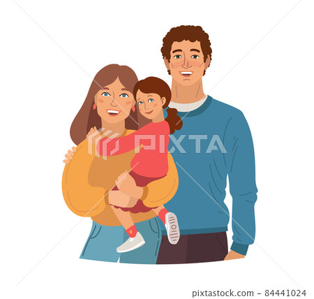 Young smiling family portrait.. Mother, father and little daughter. Vector illustration simple shapes. 84441024
