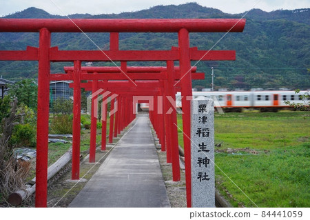 Awazu Inari Shrine and Ichibata Electric Railway in the red torii Awazu Inari Shrine and Ichibata Electric Railway in the red torii 84441059