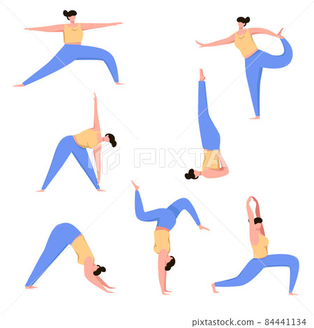 Woman doing yoga cartoon vector illustration set Woman doing yoga cartoon vector illustration set 84441134
