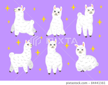 Cute lama cartoon vector illustration set Cute lama cartoon vector illustration set 84441381