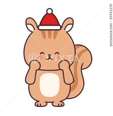 一隻戴著聖誕帽的松鼠的有趣插圖 84442256