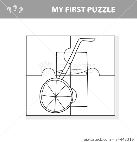 Jigsaw puzzle. Easy educational paper game for kids. Orange Juice Jigsaw puzzle. Easy educational paper game for kids. Orange Juice 84442319