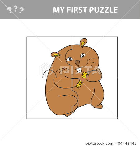 Puzzle Jigsaw Game For Kids - Animal Hamster - Worksheet Pieces Cartoon Vector 84442443