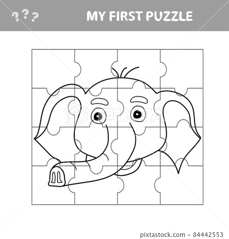 Easy educational paper game for kids. Simple kid puzzle with funny elephant head 84442553