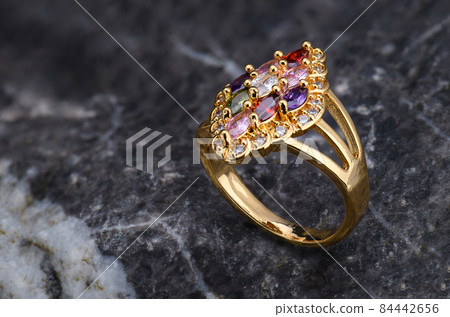 Gemstone jewelry golden ring. Gemstone jewelry golden ring. 84442656