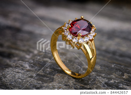 Gemstone jewelry golden ring. Gemstone jewelry golden ring. 84442657