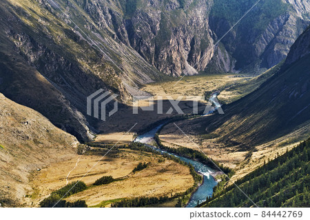 Deep river canyon in Altai mountains Deep river canyon in Altai mountains 84442769