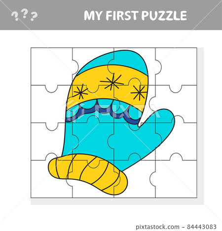 Puzzle for children. Mitten in cartoon style. My first puzzle. Puzzle for children. Mitten in cartoon style. My first puzzle. 84443083