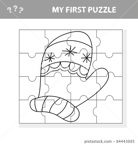 Puzzle for children. Mitten in cartoon style. My first puzzle. Puzzle for children. Mitten in cartoon style. My first puzzle. 84443085