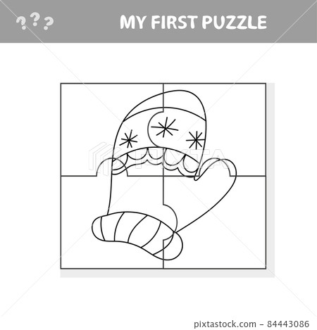 Puzzle for children. Mitten in cartoon style. My first puzzle. 84443086