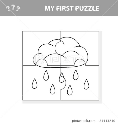 Puzzle. Rain cloud in cartoon style, education game for preschool children Puzzle. Rain cloud in cartoon style, education game for preschool children 84443240