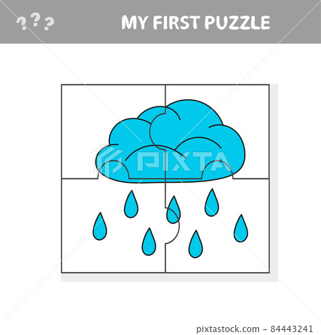Puzzle. Rain cloud in cartoon style, education game for preschool children Puzzle. Rain cloud in cartoon style, education game for preschool children 84443241