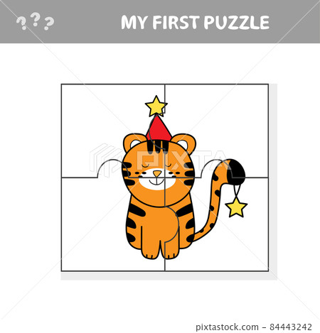Puzzle game for children - Christmas tiger, education game for kids Puzzle game for children - Christmas tiger, education game for kids 84443242