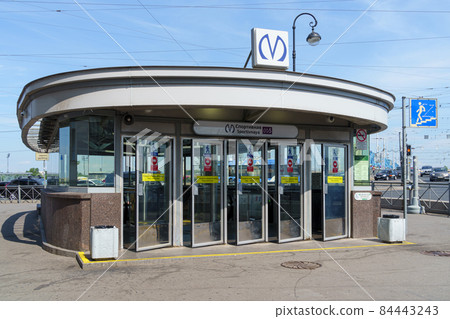 Entrance to Sportivnaya metro station in St. Petersburg on hot summer Entrance to Sportivnaya metro station in St. Petersburg on hot summer 84443243