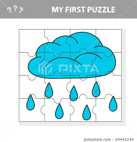 Puzzle. Rain cloud in cartoon style, education game for preschool children Puzzle. Rain cloud in cartoon style, education game for preschool children 84443244