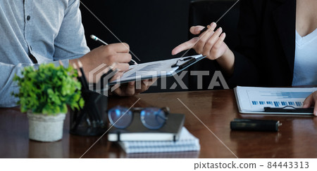 Close up Business people meeting to discuss the situation on the market. Business Financial Concept 84443313