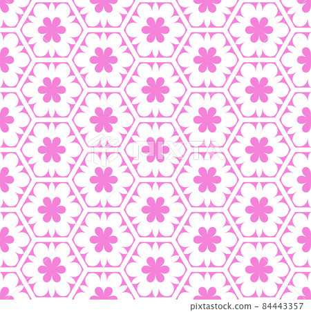 Seamless pink hexagons and flowers pattern. Abstract floral texture. Seamless pink hexagons and flowers pattern. Abstract floral texture. 84443357