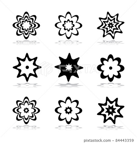 Design elements set. Abstract flowers and stars icons. 84443359