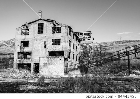 Abandoned sulphur mining complex Trabia Tallarita in Riesi, Sicily, Italy Abandoned sulphur mining complex Trabia Tallarita in Riesi, Sicily, Italy 84443453