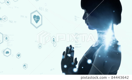 Mindfulness meditating women and technology Mindfulness meditating women and technology 84443642