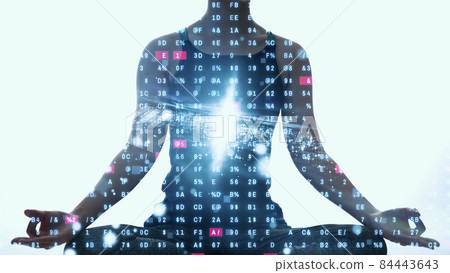 Meditating female and digital image 84443643