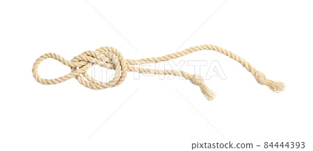 Long Jute Rope With Curls And Knots Isolated On White Stock Photo