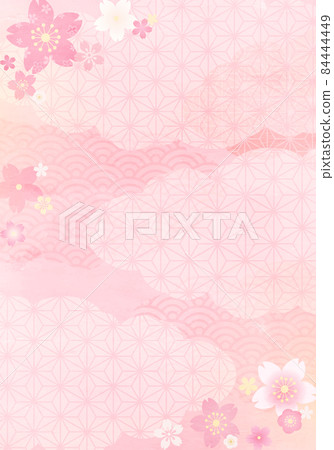 Spring Japanese pattern and pastel vector illustration background of cherry blossoms and clouds 84444449