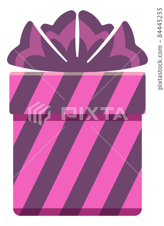 Pink gift box. Cute striped wrapping paper with decorative bow Pink gift box. Cute striped wrapping paper with decorative bow 84445255