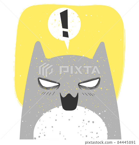 Cute angry cat with anime emotion and speech babble. Hand drawn vector illustration of kitty in flat cartoon design. Cute childish clip art with kitten. Isolated on white background. Cute angry cat with anime emotion and speech babble. Hand drawn vector illustration of kitty in flat cartoon design. Cute childish clip art with kitten. Isolated on white background. 84445891