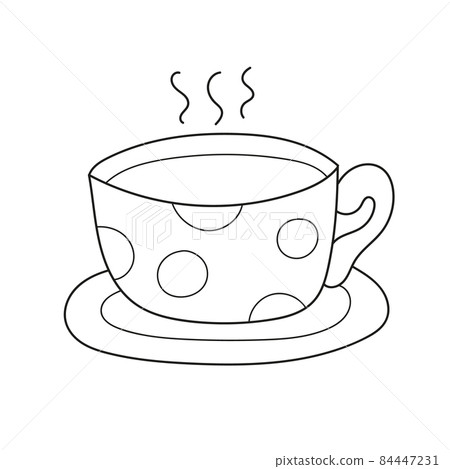 Simple coloring page. Coloring book for children. A mug with polka dots pattern 84447231