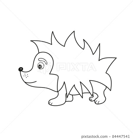 Simple coloring page. Hedgehog - little cute hedgehog, contour on white Simple coloring page. Hedgehog - little cute hedgehog, contour on white 84447541