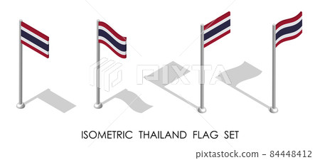 isometric flag of THAILAND in static position and in motion on flagpole. 3d vector 84448412