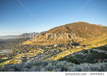 Top view of Draper City in Utah with a clear blue sky background 84449061