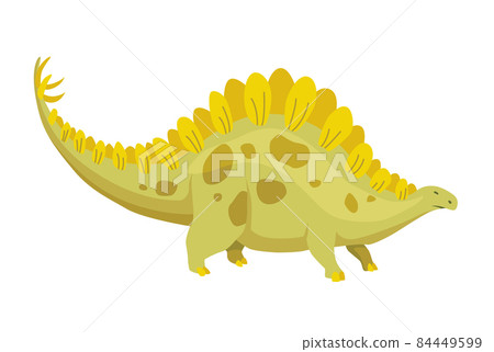 Cute dinosaur or dragon cartoon character in flat style. Vector illustration isolated on white background. Prehistoric funny little monster for children theme 84449599
