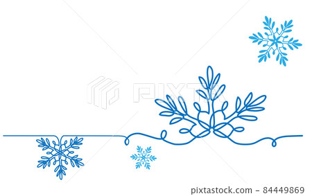 Snowflakes vector background, banner, poster for Christmas and New Year celebration. One line art design of snowflakes in blue and white colors. Continuous line drawing 84449869