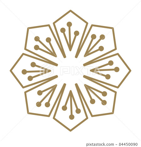 Stylized flower. Radial floral ornament element. Golden line icon 84450090