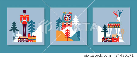 Winter scandinavian animal forest card set 84450171
