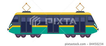Tram icon. Trolley side view. Green streetcar Tram icon. Trolley side view. Green streetcar 84450234