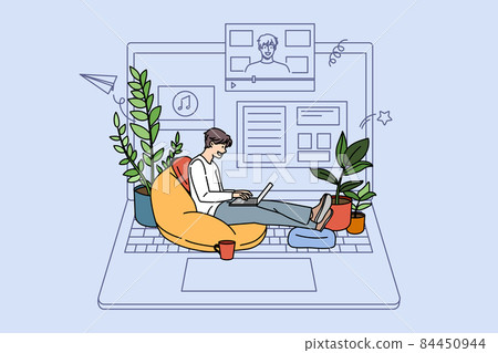 Guy use laptop watch video tutorial online Guy use laptop watch video tutorial online 84450944