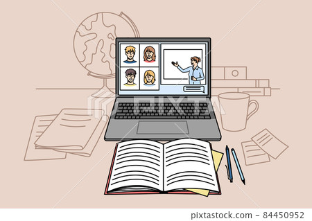 Workplace for online studying on lockdown from home Workplace for online studying on lockdown from home 84450952