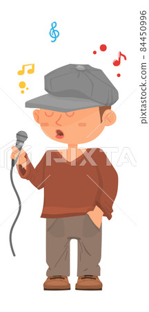 Man singing karaoke. Cartoon character singer with microphone 84450996