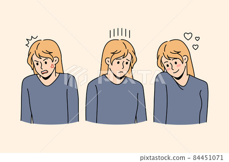 Young woman show different facial emotions Young woman show different facial emotions 84451071