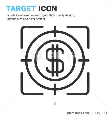 Target icon vector with outline style isolated on white background. Vector illustration mission, goals sign symbol icon concept for business, finance, industry, company, apps, web and project Target icon vector with outline style isolated on white background. Vector illustration mission, goals sign symbol icon concept for business, finance, industry, company, apps, web and project 84451111